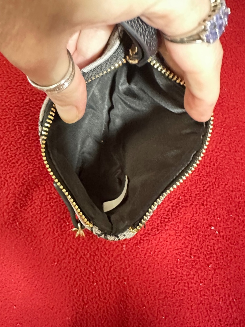 Nine West Gray Black Monogram 9 Clutch Pouch Small Wristlet Zip Top Gold Tone - Picture 5 of 7